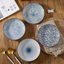 Ceramic Dinner Plates Set Of 4 Plates 4 Styles Dining Tableware High-Quality - Indigo - Size Pack of 4 pieces