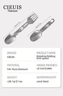 CIEUI Folding Titanium Spoon Fork Set - Lightweight Camping Cutlery