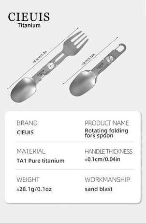 CIEUI Folding Titanium Spoon Fork Set - Lightweight Camping Cutlery