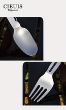 CIEUI Folding Titanium Spoon Fork Set - Lightweight Camping Cutlery
