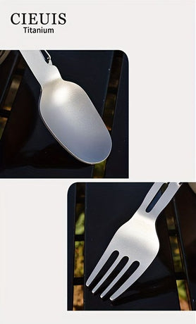 CIEUI Folding Titanium Spoon Fork Set - Lightweight Camping Cutlery