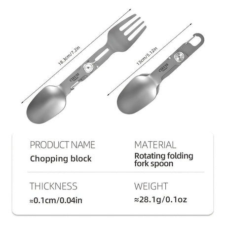 CIEUI Folding Titanium Spoon Fork Set - Lightweight Camping Cutlery