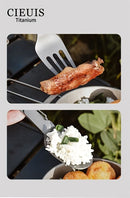 CIEUI Folding Titanium Spoon Fork Set - Lightweight Camping Cutlery