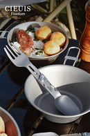 CIEUI Folding Titanium Spoon Fork Set - Lightweight Camping Cutlery