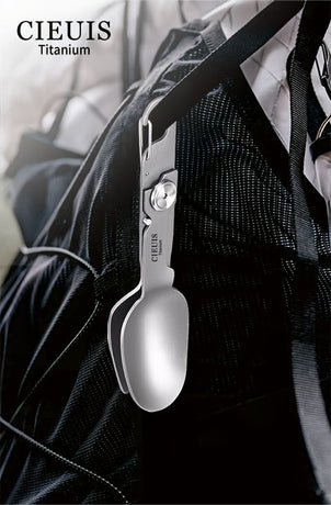 CIEUI Folding Titanium Spoon Fork Set - Lightweight Camping Cutlery