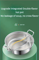 Silver double-layer hot pot, stainless steel hot pot, multi-flavor hot pot, kitchen utensil, durable hot pot, induction compatible hot pot, family dining gift