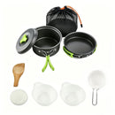 Black outdoor camping cookware, camping pots and pans, outdoor cooking utensils, compact cookware set, durable cookware, Australian camping gear, camp stove cookware, portable cooking set