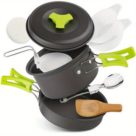 Black outdoor camping cookware, camping pots and pans, outdoor cooking utensils, compact cookware set, durable cookware, Australian camping gear, camp stove cookware, portable cooking set