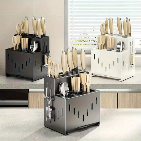 Gray kitchen knife storage rack, kitchen utensils organizer, knife holder, kitchen storage solution, high-quality kitchen rack, knife block organizer, countertop knife rack, Australian kitchen storage, kitchen tool organizer