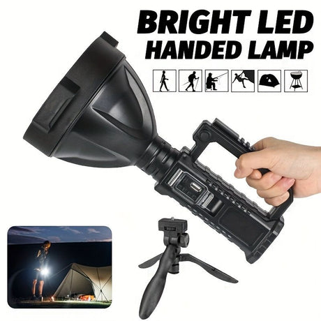 large LED searchlight, portable rechargeable flashlight, USB C camping light, multi-mode work light, emergency power bank flashlight, outdoor patrol light, Australian camping gear, battery level display flashlight - Black - Size High-end configuration