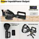 large LED searchlight, portable rechargeable flashlight, USB C camping light, multi-mode work light, emergency power bank flashlight, outdoor patrol light, Australian camping gear, battery level display flashlight - Black - Size High-end configuration