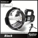 large LED searchlight, portable rechargeable flashlight, USB C camping light, multi-mode work light, emergency power bank flashlight, outdoor patrol light, Australian camping gear, battery level display flashlight - Black - Size High-end configuration