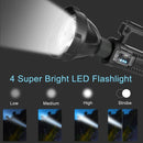 large LED searchlight, portable rechargeable flashlight, USB C camping light, multi-mode work light, emergency power bank flashlight, outdoor patrol light, Australian camping gear, battery level display flashlight - Black - Size High-end configuration