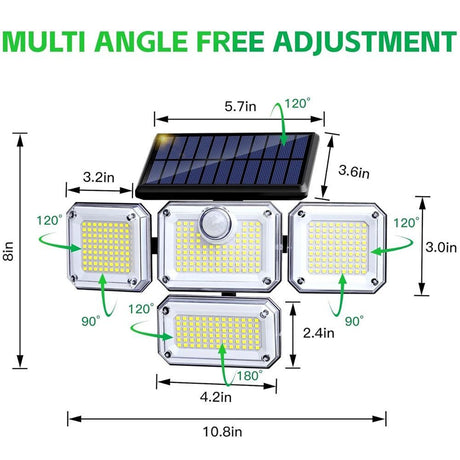 solar outdoor light, motion sensor wall light, waterproof led light, rotatable solar panel, Australian outdoor lighting, energy saving garden light, dusk to dawn light - White light - Size 4PCS