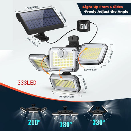 solar outdoor light, motion sensor wall light, waterproof led light, rotatable solar panel, Australian outdoor lighting, energy saving garden light, dusk to dawn light - White light - Size 4PCS