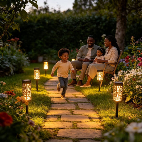 solar garden lights, outdoor waterproof lights, warm white LED pathway lights, automatic dusk to dawn lights, landscape lighting, lawn lights, patio lights, driveway lights, solar stake lights, Australian outdoor lights - Warm light - Size 6PCS