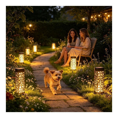 solar garden lights, outdoor waterproof lights, warm white LED pathway lights, automatic dusk to dawn lights, landscape lighting, lawn lights, patio lights, driveway lights, solar stake lights, Australian outdoor lights - White light - Size 6PCS