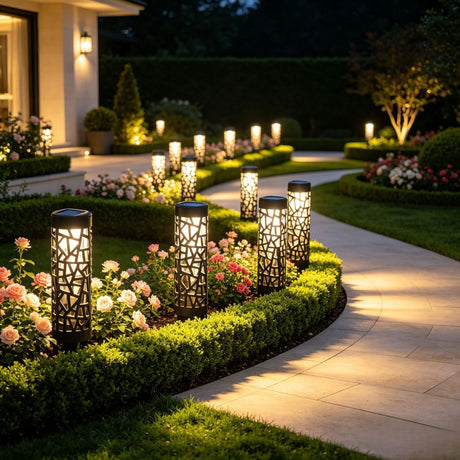 solar garden lights, outdoor waterproof lights, warm white LED pathway lights, automatic dusk to dawn lights, landscape lighting, lawn lights, patio lights, driveway lights, solar stake lights, Australian outdoor lights - White light - Size 6PCS