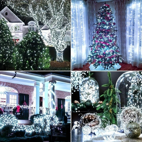 solar outdoor string lights, 300LED solar lights, copper wire fairy lights, 8-pattern solar lights, garden lights Australia, courtyard lights, Christmas lights, party lights, wedding lights, warm white, cool white, multi-color solar lights - White light -