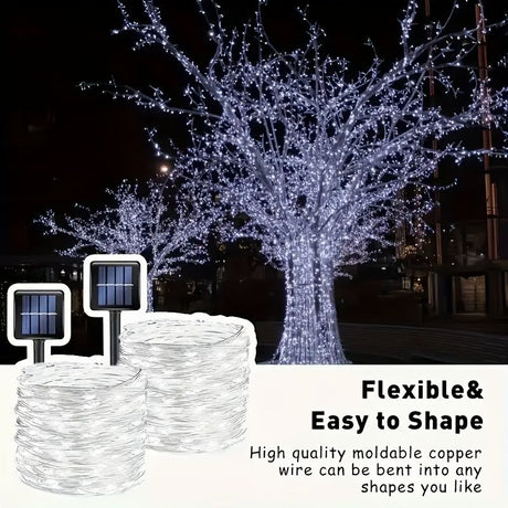 solar outdoor string lights, 300LED solar lights, copper wire fairy lights, 8-pattern solar lights, garden lights Australia, courtyard lights, Christmas lights, party lights, wedding lights, warm white, cool white, multi-color solar lights - White light -