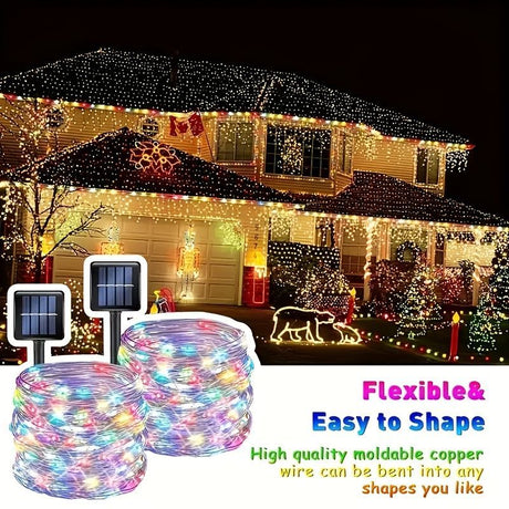 solar outdoor string lights, 300LED solar lights, copper wire fairy lights, 8-pattern solar lights, garden lights Australia, courtyard lights, Christmas lights, party lights, wedding lights, warm white, cool white, multi-color solar lights - White light -