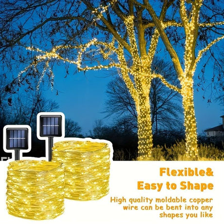 solar outdoor string lights, 300LED solar lights, copper wire fairy lights, 8-pattern solar lights, garden lights Australia, courtyard lights, Christmas lights, party lights, wedding lights, warm white, cool white, multi-color solar lights - White light -