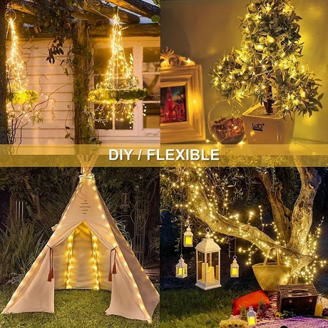 solar outdoor string lights, 300LED solar lights, copper wire fairy lights, 8-pattern solar lights, garden lights Australia, courtyard lights, Christmas lights, party lights, wedding lights, warm white, cool white, multi-color solar lights - White light -