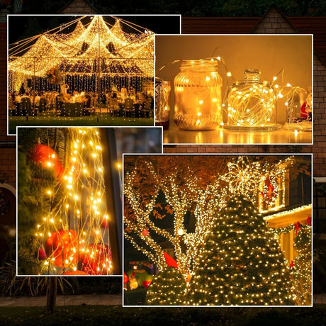 solar outdoor string lights, 300LED solar lights, copper wire fairy lights, 8-pattern solar lights, garden lights Australia, courtyard lights, Christmas lights, party lights, wedding lights, warm white, cool white, multi-color solar lights - White light -