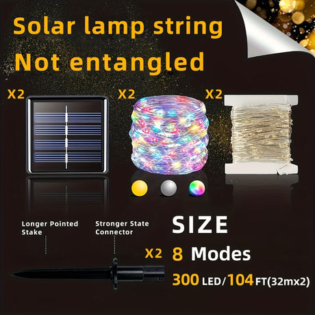 solar outdoor string lights, 300LED solar lights, copper wire fairy lights, 8-pattern solar lights, garden lights Australia, courtyard lights, Christmas lights, party lights, wedding lights, warm white, cool white, multi-color solar lights - White light -