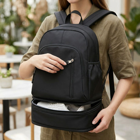 Travel Backpack Shoe Compartment Durable Backpack Travel Accessories Carry-On - Black - Size Regular