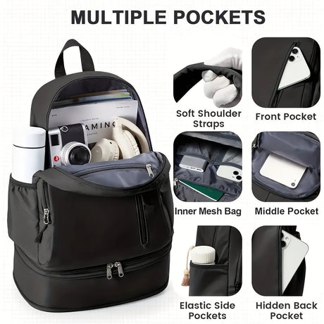 Travel Backpack Shoe Compartment Durable Backpack Travel Accessories Carry-On - Black - Size Regular