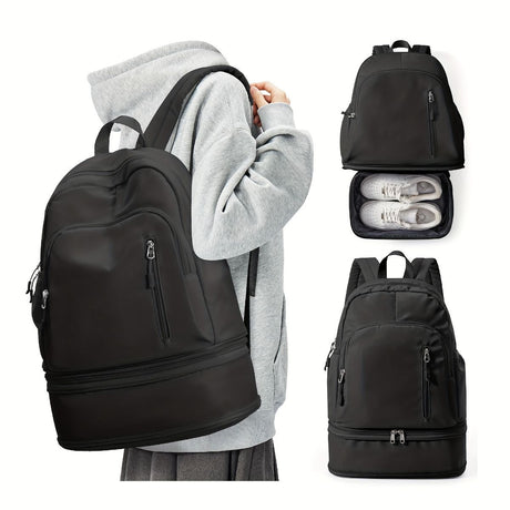 Travel Backpack Shoe Compartment Durable Backpack Travel Accessories Carry-On - Black - Size Regular