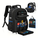 Black travel backpack, multi-pocket backpack, comfortable backpack, backpack with waist support, backpack with rubber feet, organizer backpack, durable backpack