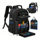 Black travel backpack, multi-pocket backpack, comfortable backpack, backpack with waist support, backpack with rubber feet, organizer backpack, durable backpack