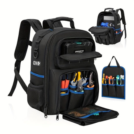 Black travel backpack, multi-pocket backpack, comfortable backpack, backpack with waist support, backpack with rubber feet, organizer backpack, durable backpack