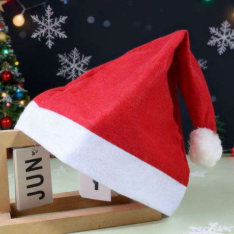 adult christmas hats, christmas party hats, outdoor christmas decorations, festive hats, santa hats, christmas accessories, red and white santa hat, fluffy pom pom hat - Red - Size 20PCS