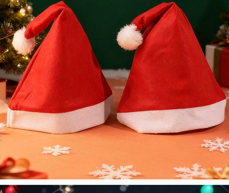 adult christmas hats, christmas party hats, outdoor christmas decorations, festive hats, santa hats, christmas accessories, red and white santa hat, fluffy pom pom hat - Red - Size 20PCS