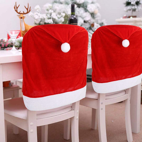 Christmas chair covers, red velvet chair covers, Santa hat chair covers, Christmas dining decor, holiday chair decorations, festive chair covers, Australian Christmas decorations, Xmas table setting