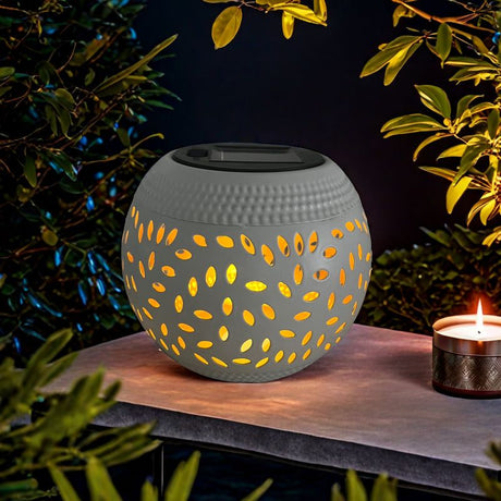 solar lamp, outdoor solar light, iron hollow out lamp, courtyard decor, garden lighting, camping light, landscape lamp, Christmas decoration, eco-friendly light - Black - Size L