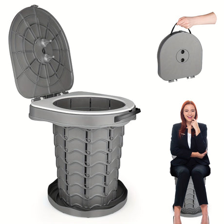 Black collapsible camping toilet, portable outdoor toilet, camping furniture Australia, lightweight camping gear, compact toilet for travel, camping sanitation solution