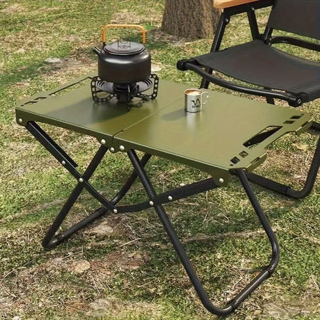 folding camping table, camping furniture, outdoor table, portable table, camping gear, Australian outdoors, picnic table, beach table, compact table, sturdy table-green