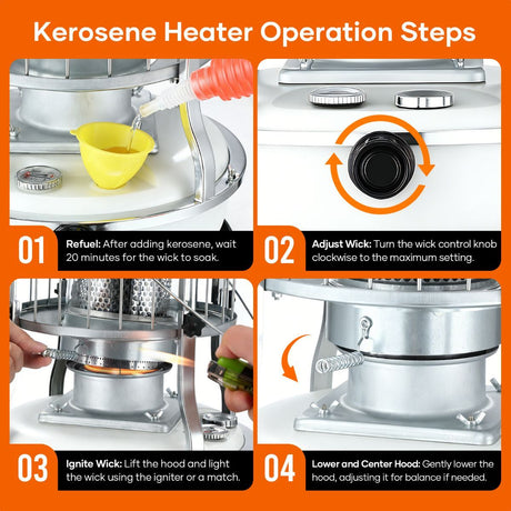Portable Kerosene Heater Lift-Up Heater Indoor Outdoor Heater Camping Heater - White - Size set