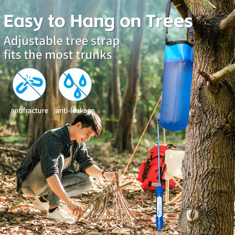 Blue portable shower bag, camping shower, TPU shower bag, hanging outdoor shower, 6L shower bag, lightweight shower, Australia camping gear, beach shower, hiking shower, outdoor hygiene