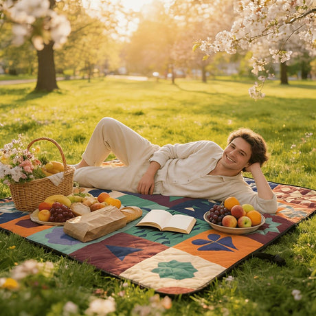 Outdoor Camping Quilted Picnic Mat – Three-Layer Design, Portable & Stylish