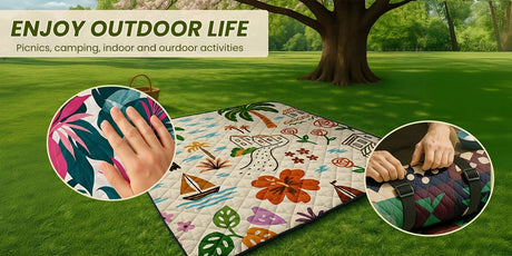 Outdoor Camping Quilted Picnic Mat – Three-Layer Design, Portable & Stylish