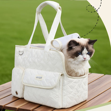 Gray White cat carrier bag, cat transportation, quilted cat carrier, cat travel, pet care, cat supplies, Australian pet carrier, cat travel bag
