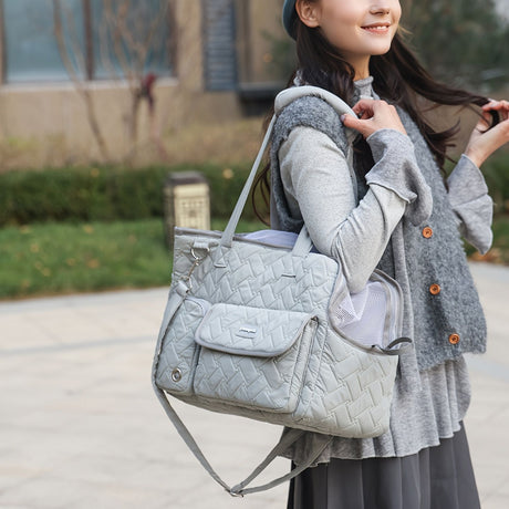 Gray White cat carrier bag, cat transportation, quilted cat carrier, cat travel, pet care, cat supplies, Australian pet carrier, cat travel bag