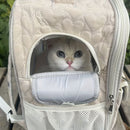 White cat backpack carrier, pet travel carrier, breathable cat backpack, stylish cat carrier, cat supplies Australia, durable cat carrier, padded cat backpack