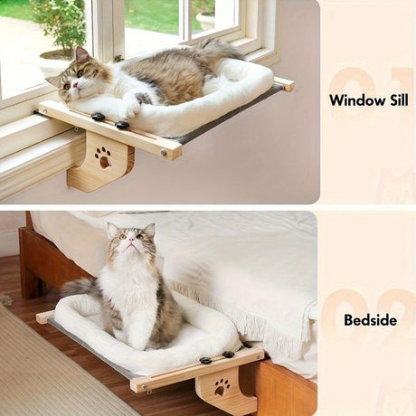 cat window perch, extended metal hooks, cat furniture, cat window bed, cat window lounger, Australian cat products, window sill cat perch, wooden cat window seat