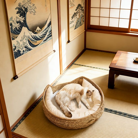 round woven cat bed, cat bed Australia, woven cat bed, cat furniture, cat resting place, cat comfort bed, pet bed Australia, small pet bed, cat sleeping bed, natural cat bed